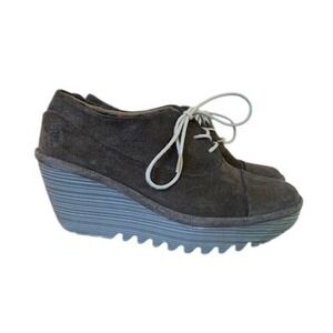 FLY LONDON Women Grey Suede Wedge‎ Oxford Shoes Lace Up Size 7